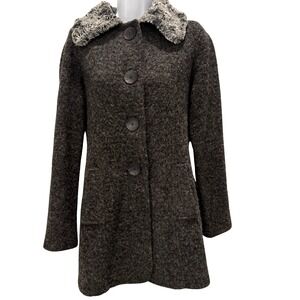 Marisol Vintage Wool Coat Women's Medium Faux Fur Lined Jacket Y2K Gray